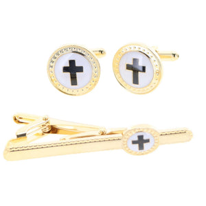 Black Cross in White Background and Gold Finish