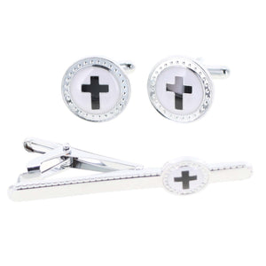 Black Cross in White Background and Silver Finish