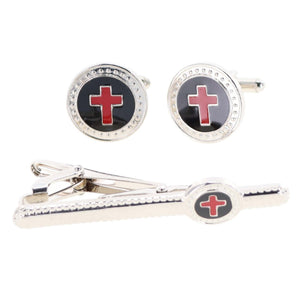 Red Cross in Black Background and Silver Finish