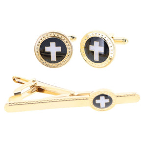 White Cross in Black Background and Gold Finish