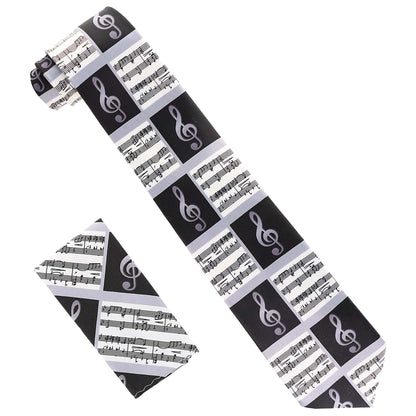 Musical Design Necktie and Pocket Square by Vittorio Farina (NH - MUS_MUSICAL NOTE_BLACK - WHITE) for Independent Retail Stores by Dubal Brothers