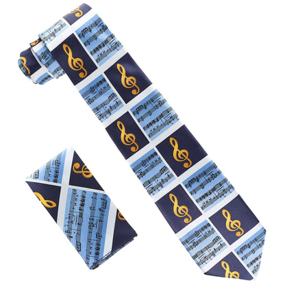 Musical Design Necktie and Pocket Square by Vittorio Farina (NH - MUS_MUSICAL NOTE_BLUE) for Independent Retail Stores by Dubal Brothers