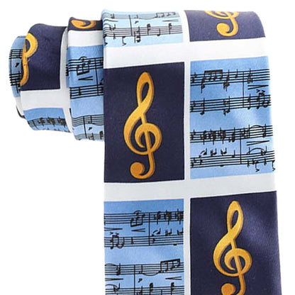 Musical Design Necktie and Pocket Square by Vittorio Farina (NH - MUS_MUSICAL NOTE_BLUE) for Independent Retail Stores by Dubal Brothers