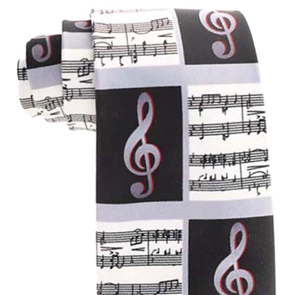 Musical Design Necktie and Pocket Square by Vittorio Farina (NH - MUS_MUSICAL NOTE_WHITE - BLACK - RED) for Independent Retail Stores by Dubal Brothers