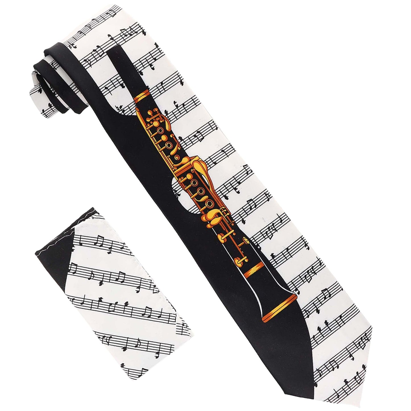 Musical Design Necktie and Pocket Square by Vittorio Farina (NH - MUS_SAXOPHONE_GRAY) for Independent Retail Stores by Dubal Brothers