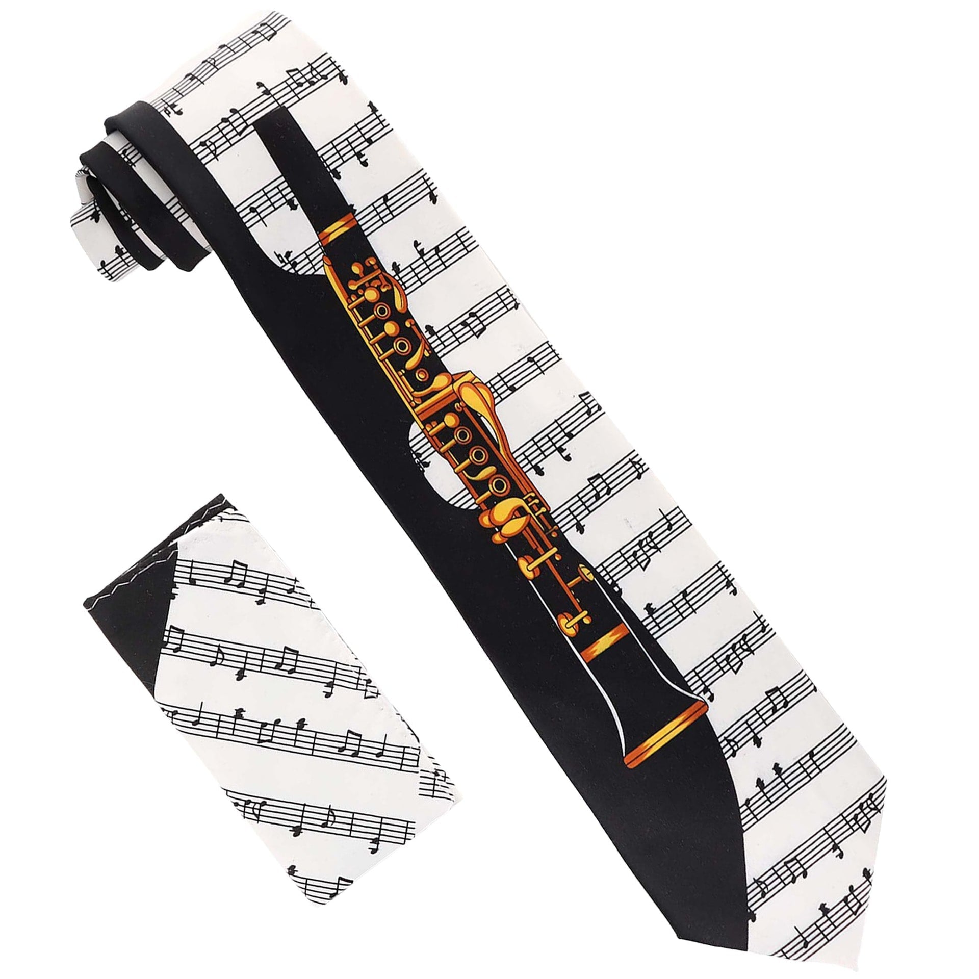 Musical Design Necktie and Pocket Square by Vittorio Farina (NH - MUS_SAXOPHONE_GRAY) for Independent Retail Stores by Dubal Brothers