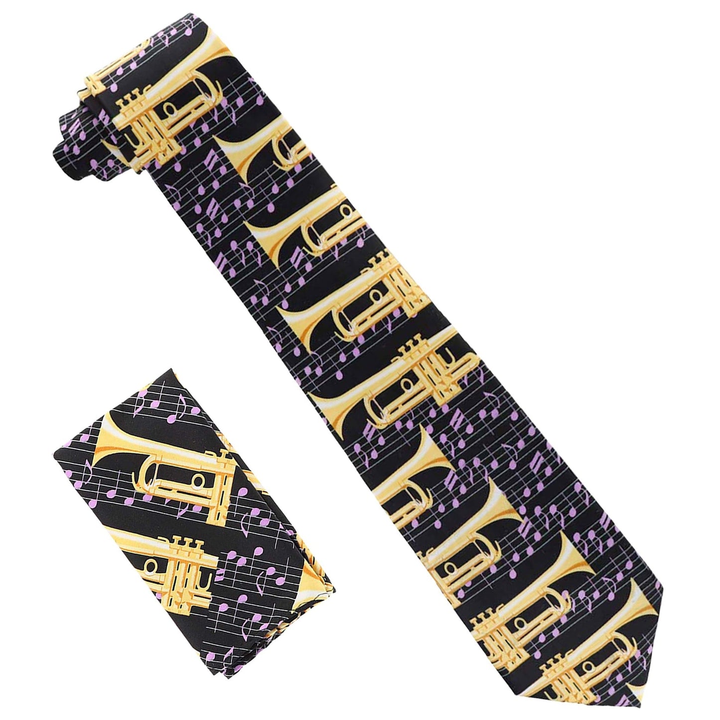 Musical Design Necktie and Pocket Square by Vittorio Farina (NH - MUS_TRUMPET_LAVENDER) for Independent Retail Stores by Dubal Brothers