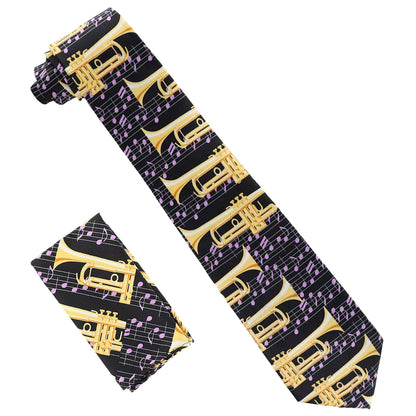 Musical Design Necktie and Pocket Square by Vittorio Farina (NH - MUS_TRUMPET_LAVENDER) for Independent Retail Stores by Dubal Brothers