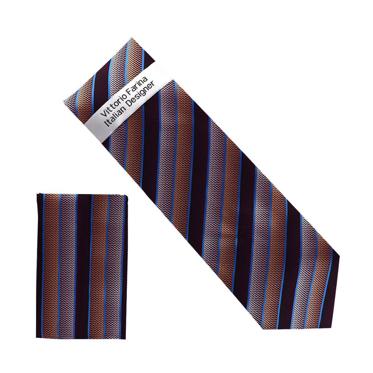 Vittorio Farina Men's Geometric Design Necktie & Pocket Square - NH - D_1437 - Classy Cufflinks