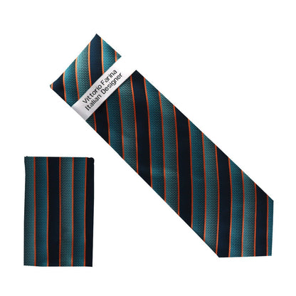 Vittorio Farina Men's Geometric Design Necktie & Pocket Square - NH - D_1439 - Classy Cufflinks