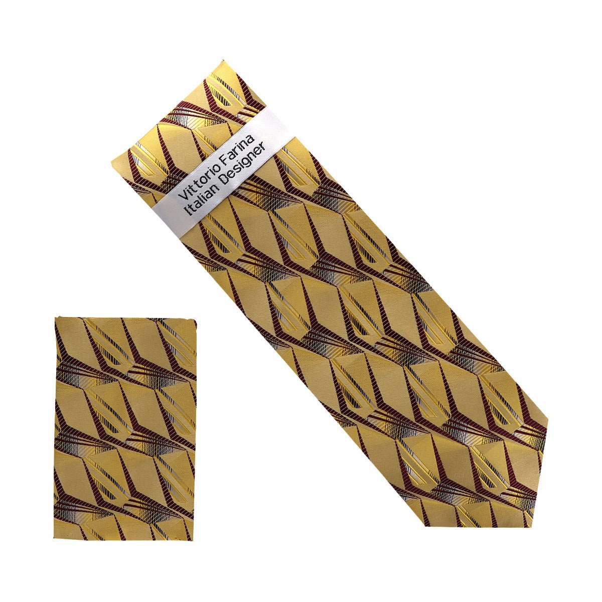 Vittorio Farina Men's Geometric Design Necktie & Pocket Square - NH - D_1440 - Classy Cufflinks