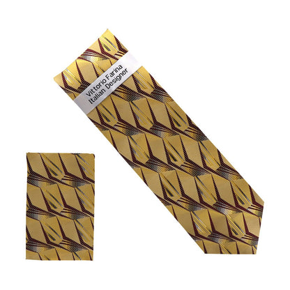 Vittorio Farina Men's Geometric Design Necktie & Pocket Square - NH - D_1440 - Classy Cufflinks