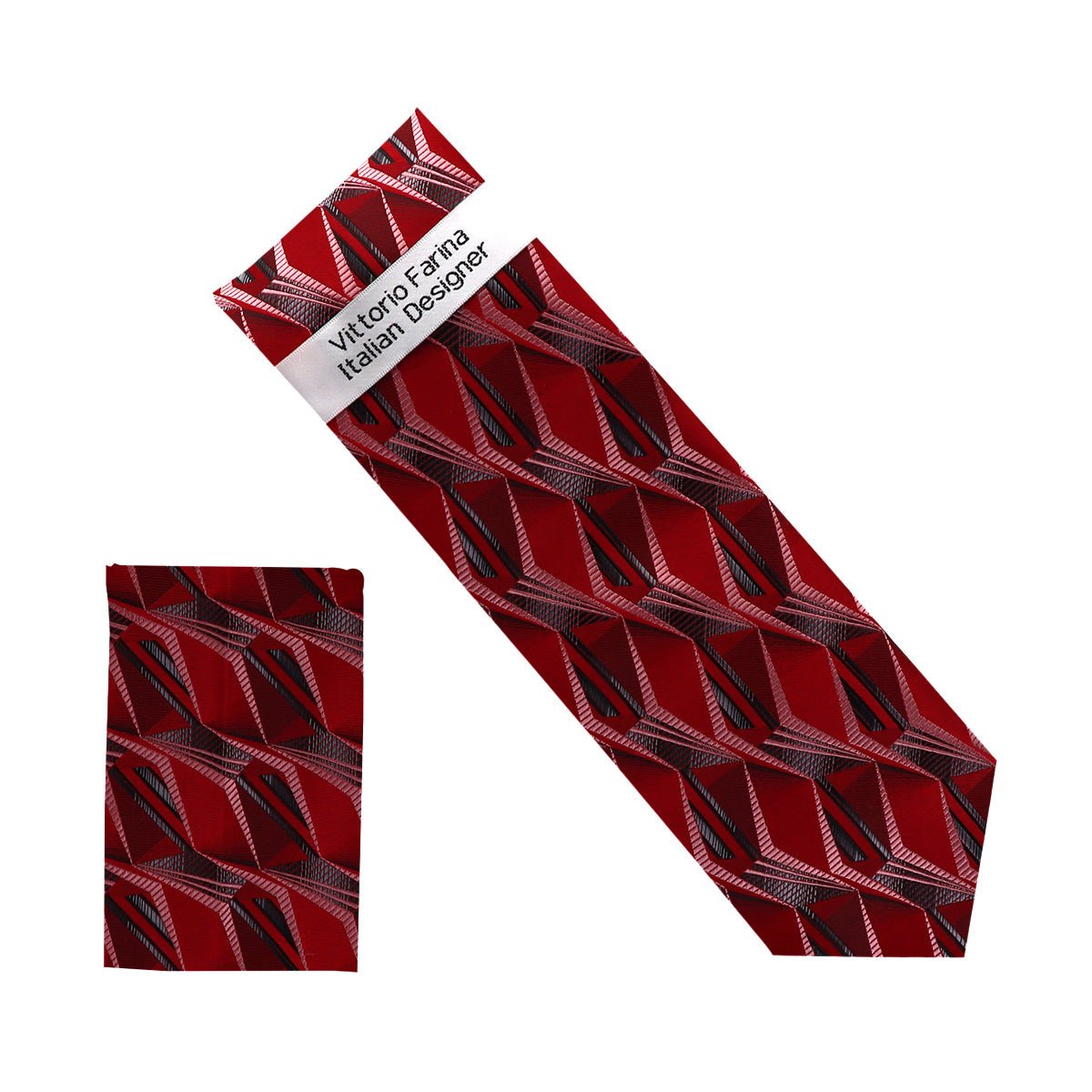 Vittorio Farina Men's Geometric Design Necktie & Pocket Square - NH - D_1441 - Classy Cufflinks