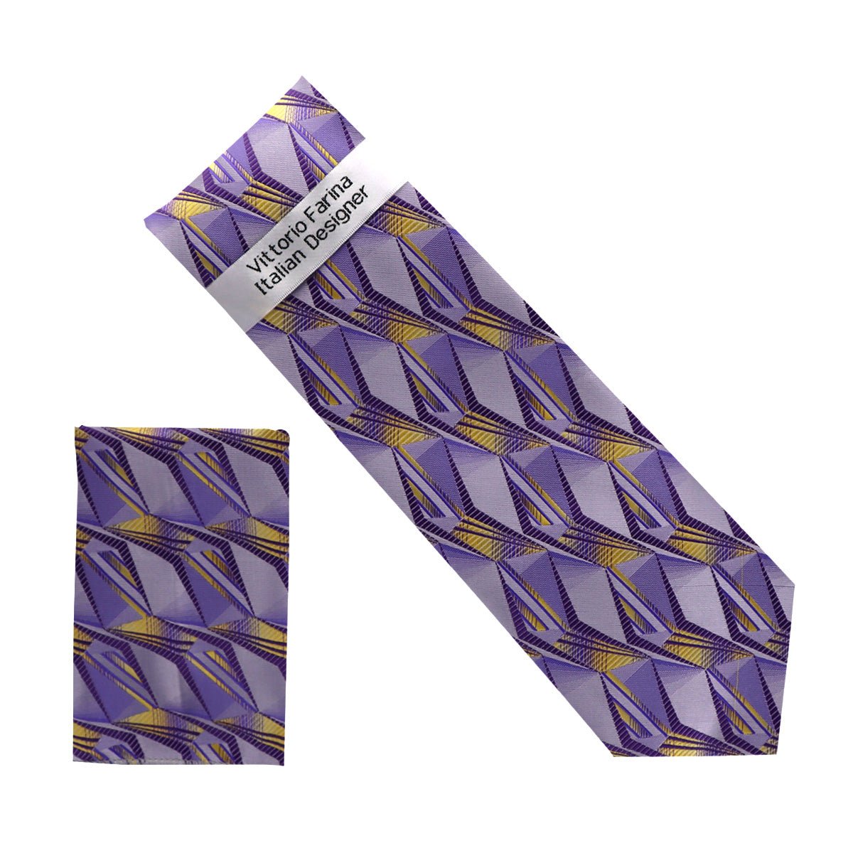 Vittorio Farina Men's Geometric Design Necktie & Pocket Square - NH - D_1442 - Classy Cufflinks