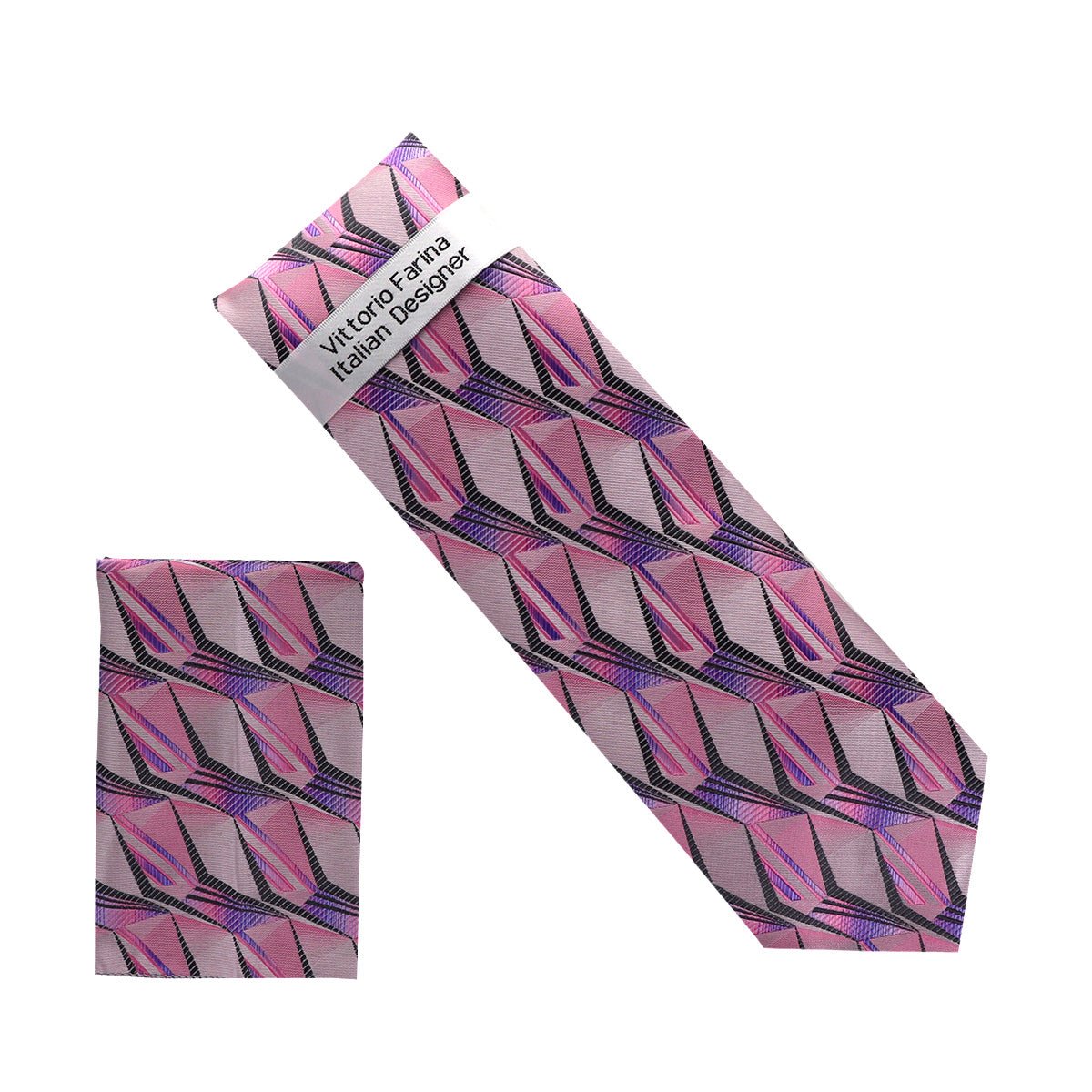 Vittorio Farina Men's Geometric Design Necktie & Pocket Square - NH - D_1443 - Classy Cufflinks