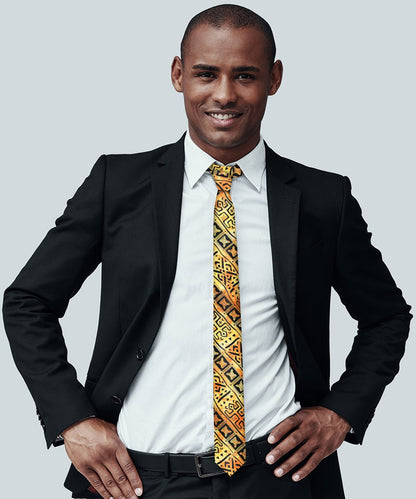 Vittorio Farina Men's Kente Satin Necktie & Pocket Square - NH - K_Kente 4 - Classy Cufflinks