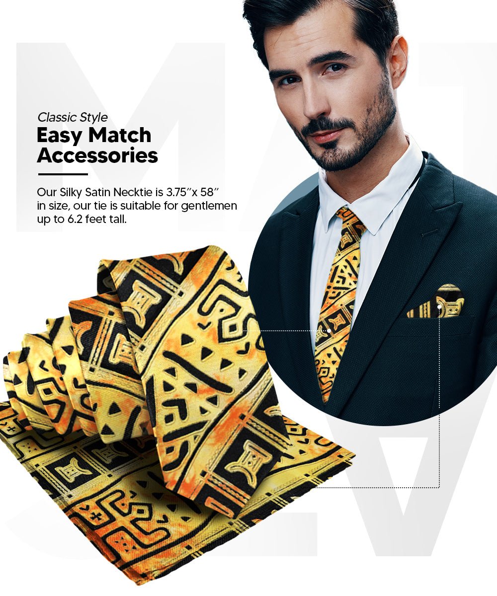 Vittorio Farina Men's Kente Satin Necktie & Pocket Square - NH - K_Kente 4 - Classy Cufflinks