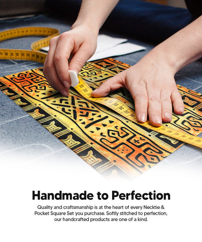 Vittorio Farina Men's Kente Satin Necktie & Pocket Square - NH - K_Kente 4 - Classy Cufflinks