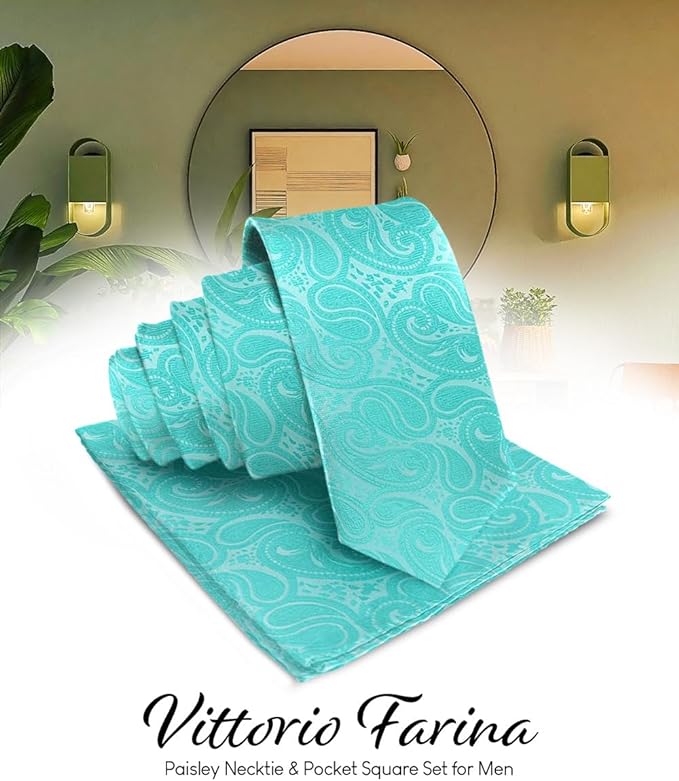 Paisley Necktie & Pocket Square by Vittorio Farina (NH - WP_AQUA) for Independent Retail Stores by Dubal Brothers