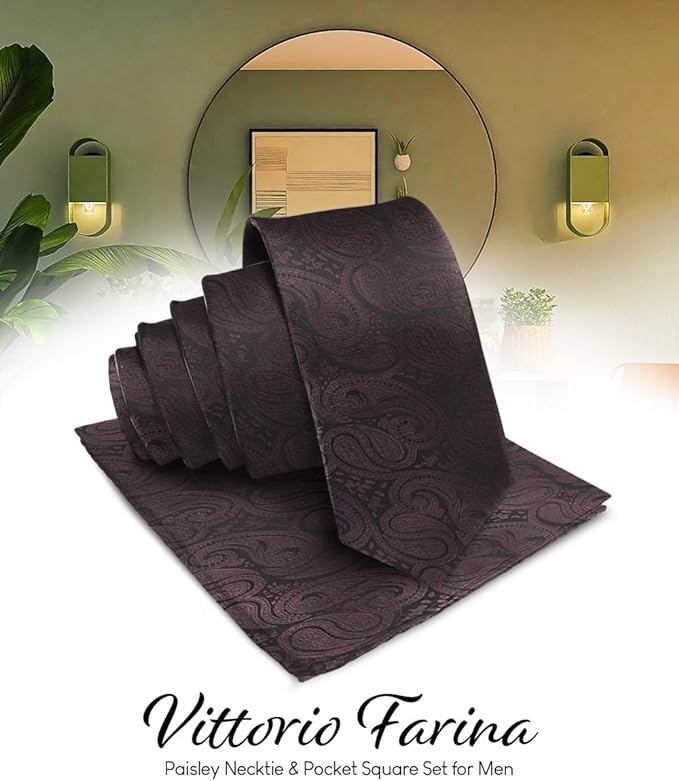 Paisley Necktie & Pocket Square by Vittorio Farina (NH - WP_BROWN) for Independent Retail Stores by Dubal Brothers