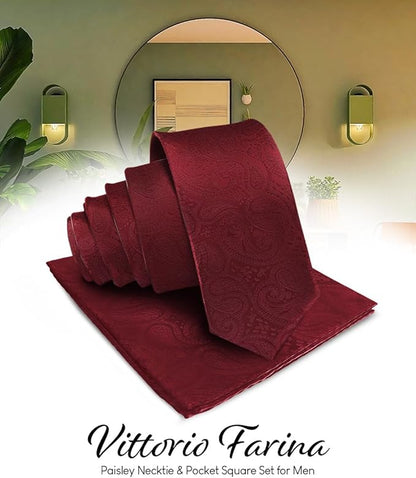 Paisley Necktie & Pocket Square by Vittorio Farina (NH - WP_BURGUNDY) for Independent Retail Stores by Dubal Brothers