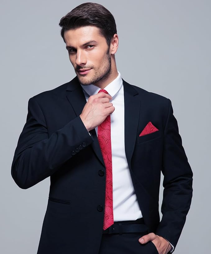 Paisley Necktie & Pocket Square by Vittorio Farina (NH - WP_HOT - PINK) for Independent Retail Stores by Dubal Brothers