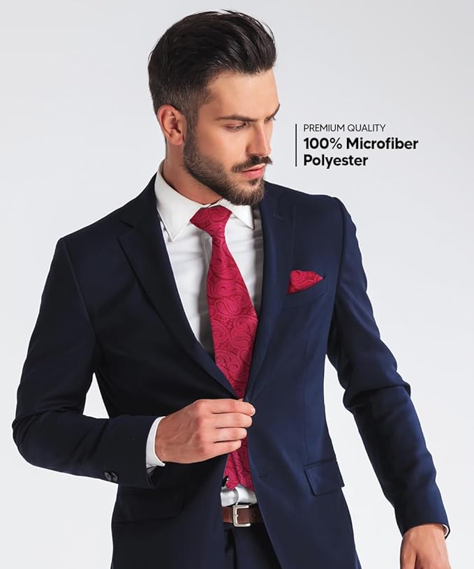 Paisley Necktie & Pocket Square by Vittorio Farina (NH - WP_HOT - PINK) for Independent Retail Stores by Dubal Brothers