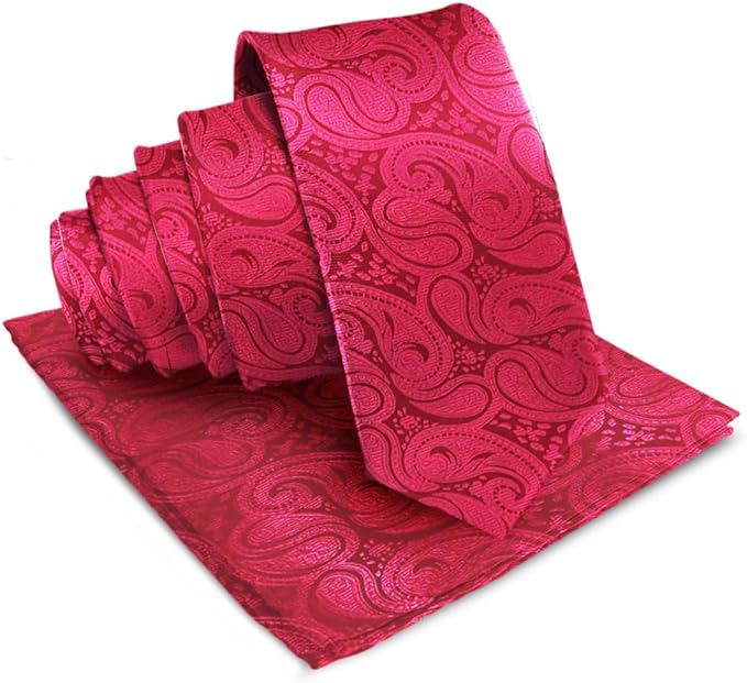Paisley Necktie & Pocket Square by Vittorio Farina (NH - WP_HOT - PINK) for Independent Retail Stores by Dubal Brothers
