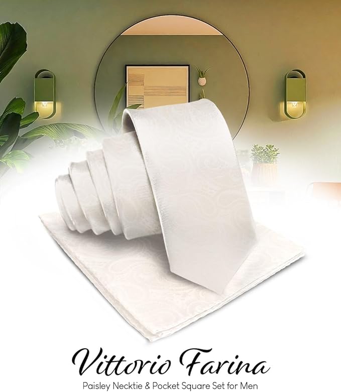 Paisley Necktie & Pocket Square by Vittorio Farina (NH - WP_IVORY) for Independent Retail Stores by Dubal Brothers