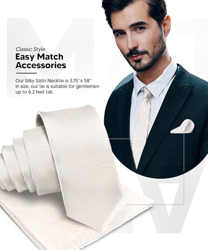 Paisley Necktie & Pocket Square by Vittorio Farina (NH - WP_IVORY) for Independent Retail Stores by Dubal Brothers