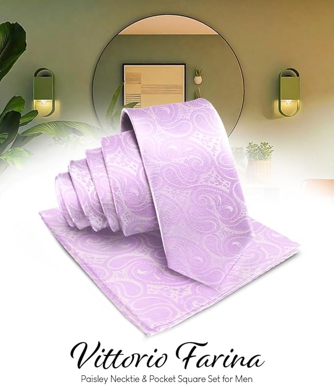 Paisley Necktie & Pocket Square by Vittorio Farina (NH - WP_LAVENDER) for Independent Retail Stores by Dubal Brothers