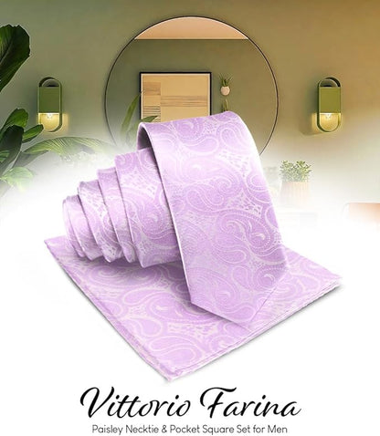Paisley Necktie & Pocket Square by Vittorio Farina (NH - WP_LAVENDER) for Independent Retail Stores by Dubal Brothers