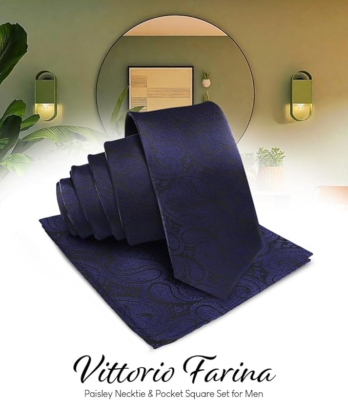 Paisley Necktie & Pocket Square by Vittorio Farina (NH - WP_NAVY) for Independent Retail Stores by Dubal Brothers