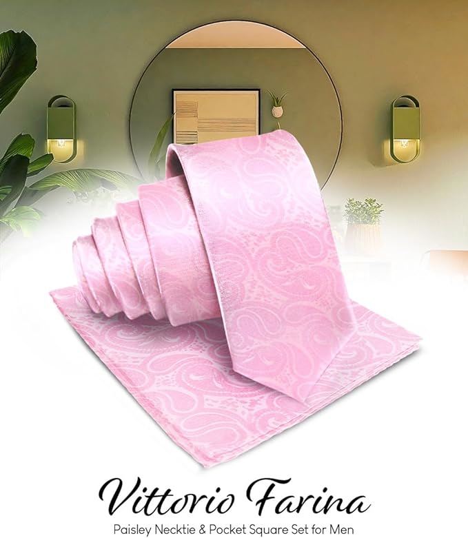 Paisley Necktie & Pocket Square by Vittorio Farina (NH - WP_PINK) for Independent Retail Stores by Dubal Brothers