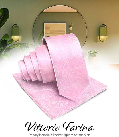 Paisley Necktie & Pocket Square by Vittorio Farina (NH - WP_PINK) for Independent Retail Stores by Dubal Brothers