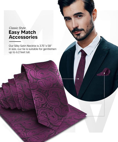 Paisley Necktie & Pocket Square by Vittorio Farina (NH - WP_PLUM) for Independent Retail Stores by Dubal Brothers