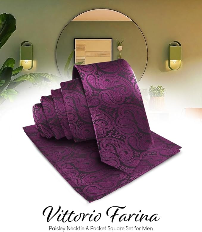 Paisley Necktie & Pocket Square by Vittorio Farina (NH - WP_PLUM) for Independent Retail Stores by Dubal Brothers
