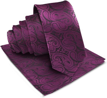 Paisley Necktie & Pocket Square by Vittorio Farina (NH - WP_PLUM) for Independent Retail Stores by Dubal Brothers