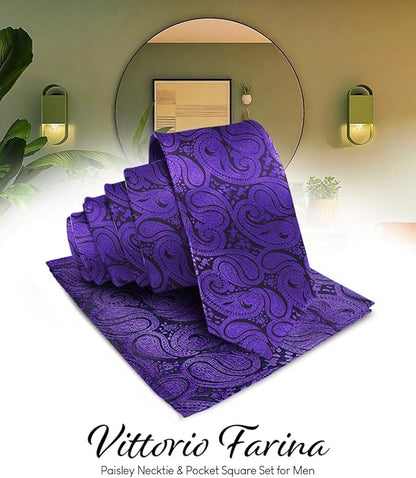 Paisley Necktie & Pocket Square by Vittorio Farina (NH - WP_PURPLE) for Independent Retail Stores by Dubal Brothers