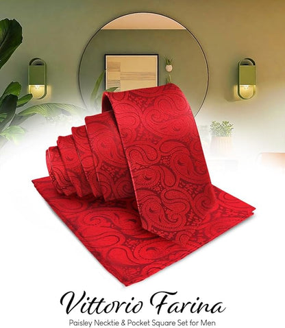 Paisley Necktie & Pocket Square by Vittorio Farina (NH - WP_RED) for Independent Retail Stores by Dubal Brothers