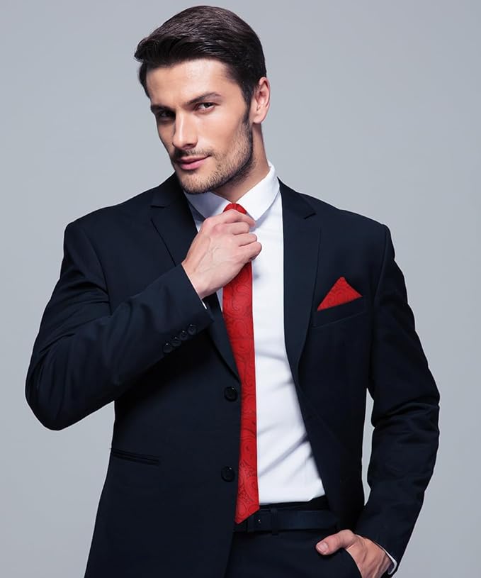 Paisley Necktie & Pocket Square by Vittorio Farina (NH - WP_RED) for Independent Retail Stores by Dubal Brothers