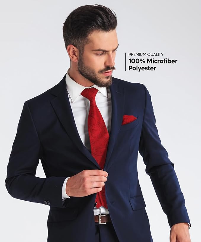 Paisley Necktie & Pocket Square by Vittorio Farina (NH - WP_RED) for Independent Retail Stores by Dubal Brothers