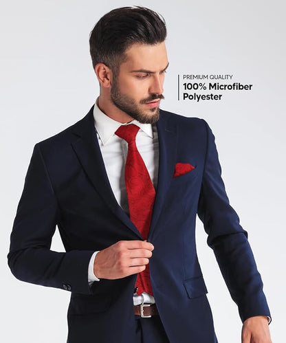 Paisley Necktie & Pocket Square by Vittorio Farina (NH - WP_RED) for Independent Retail Stores by Dubal Brothers