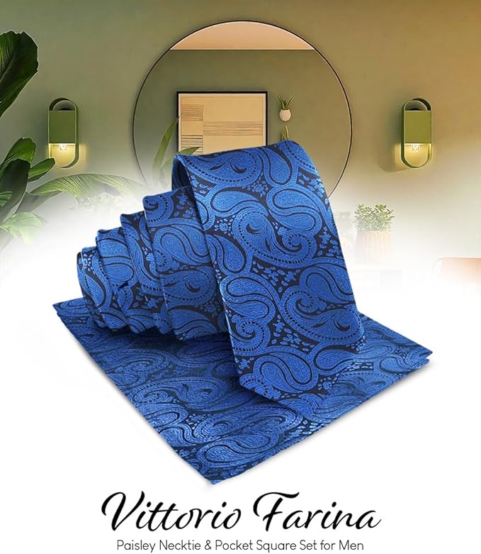 Paisley Necktie & Pocket Square by Vittorio Farina (NH - WP_ROYAL) for Independent Retail Stores by Dubal Brothers