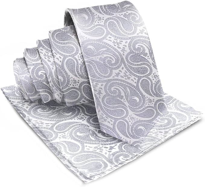 Paisley Necktie & Pocket Square by Vittorio Farina (NH - WP_SILVER) for Independent Retail Stores by Dubal Brothers