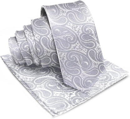 Paisley Necktie & Pocket Square by Vittorio Farina (NH - WP_SILVER) for Independent Retail Stores by Dubal Brothers