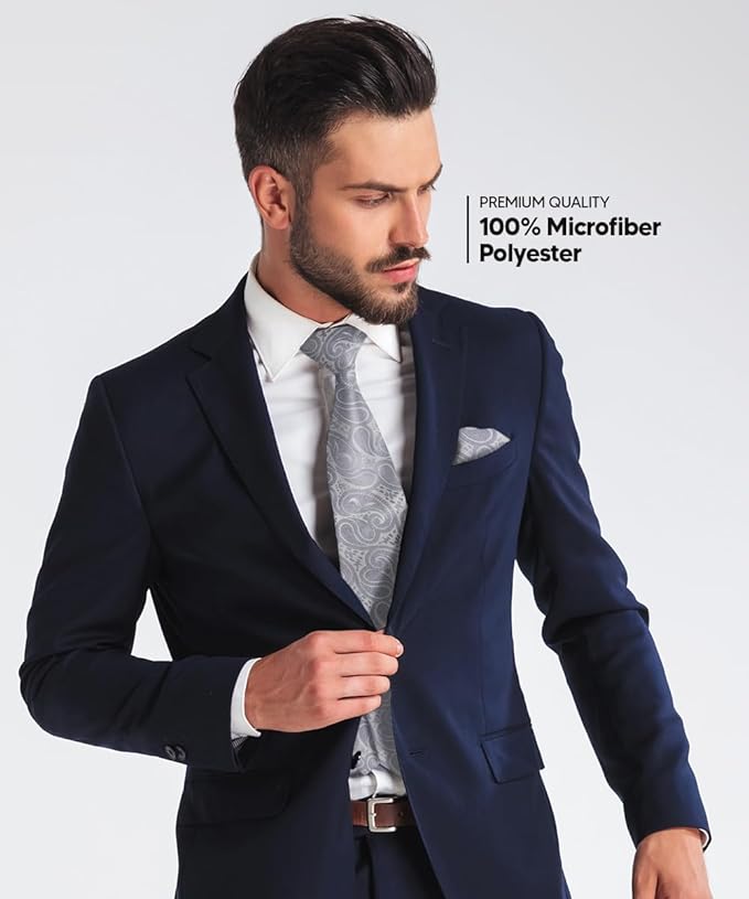 Paisley Necktie & Pocket Square by Vittorio Farina (NH - WP_SILVER) for Independent Retail Stores by Dubal Brothers