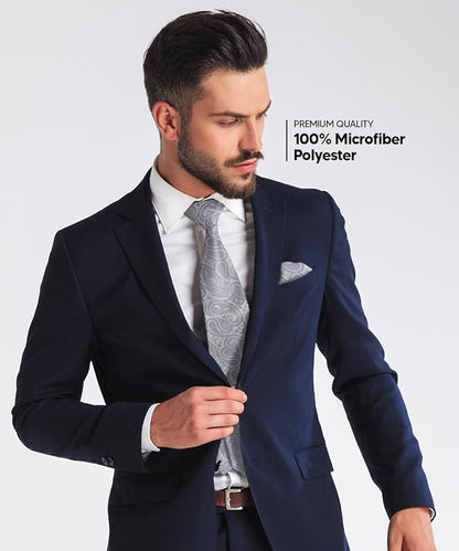 Paisley Necktie & Pocket Square by Vittorio Farina (NH - WP_SILVER) for Independent Retail Stores by Dubal Brothers