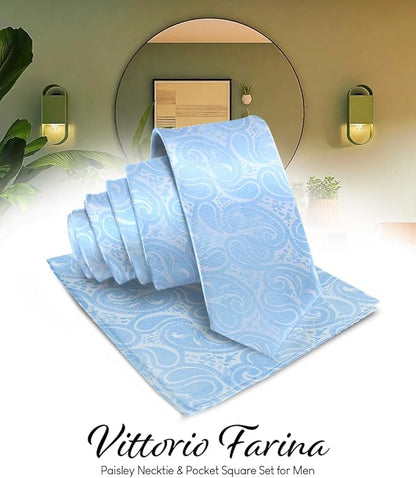 Paisley Necktie & Pocket Square by Vittorio Farina (NH - WP_SKY) for Independent Retail Stores by Dubal Brothers