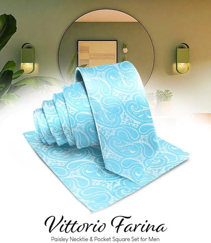 Paisley Necktie & Pocket Square by Vittorio Farina (NH - WP_TURQUOISE) for Independent Retail Stores by Dubal Brothers